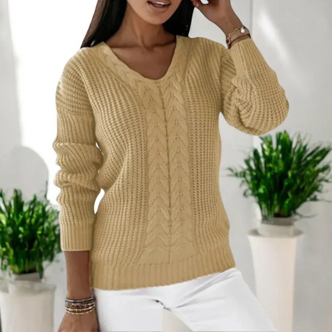 Women's V-Neck Cable Sweater