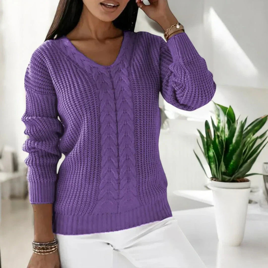 Women's V-Neck Cable Sweater