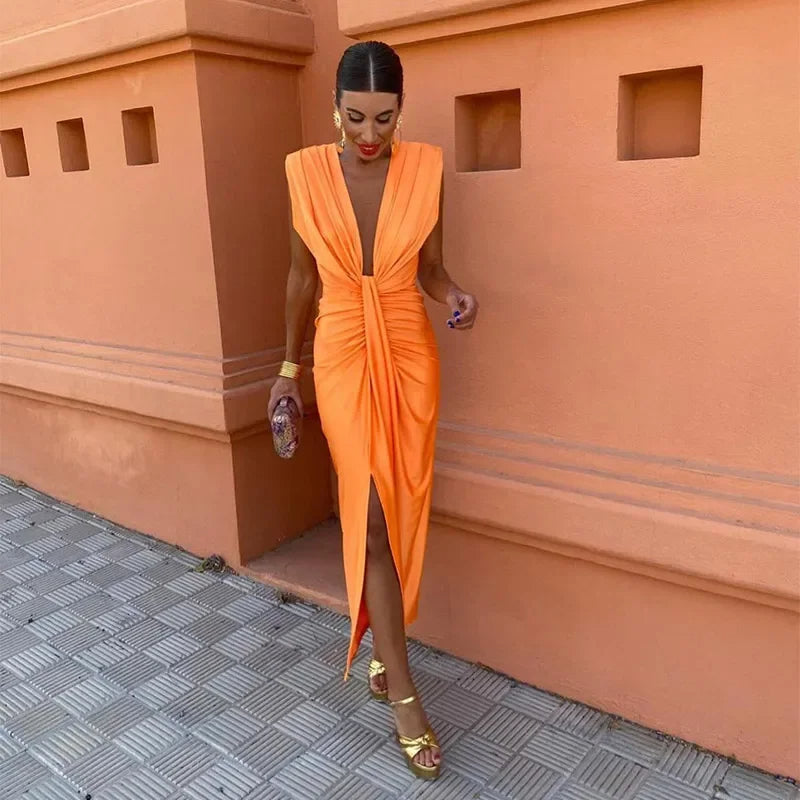 Women's V-Neck Midi Dress