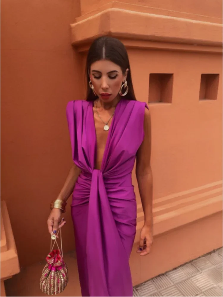 Women's V-Neck Midi Dress