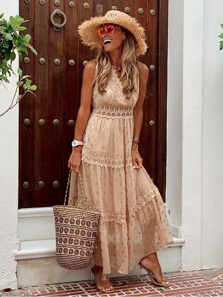 Women's V-Neck Summer Dress with Trim