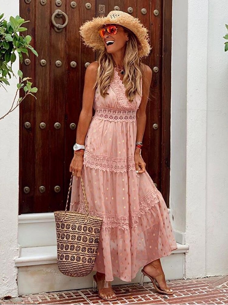 Women's V-Neck Summer Dress with Trim