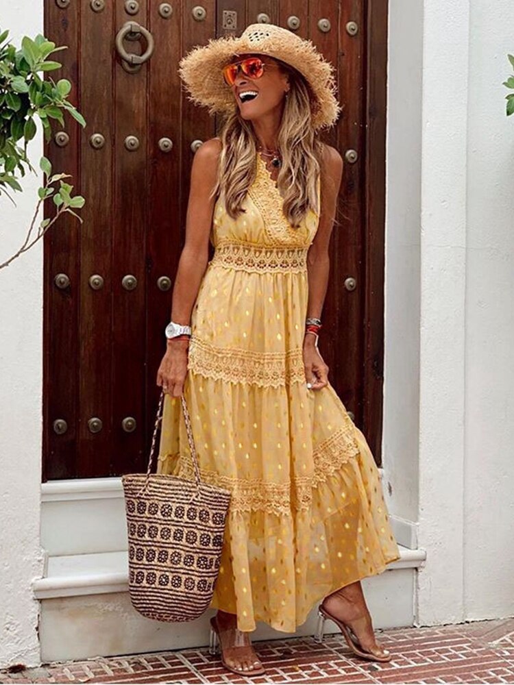 Women's V-Neck Summer Dress with Trim