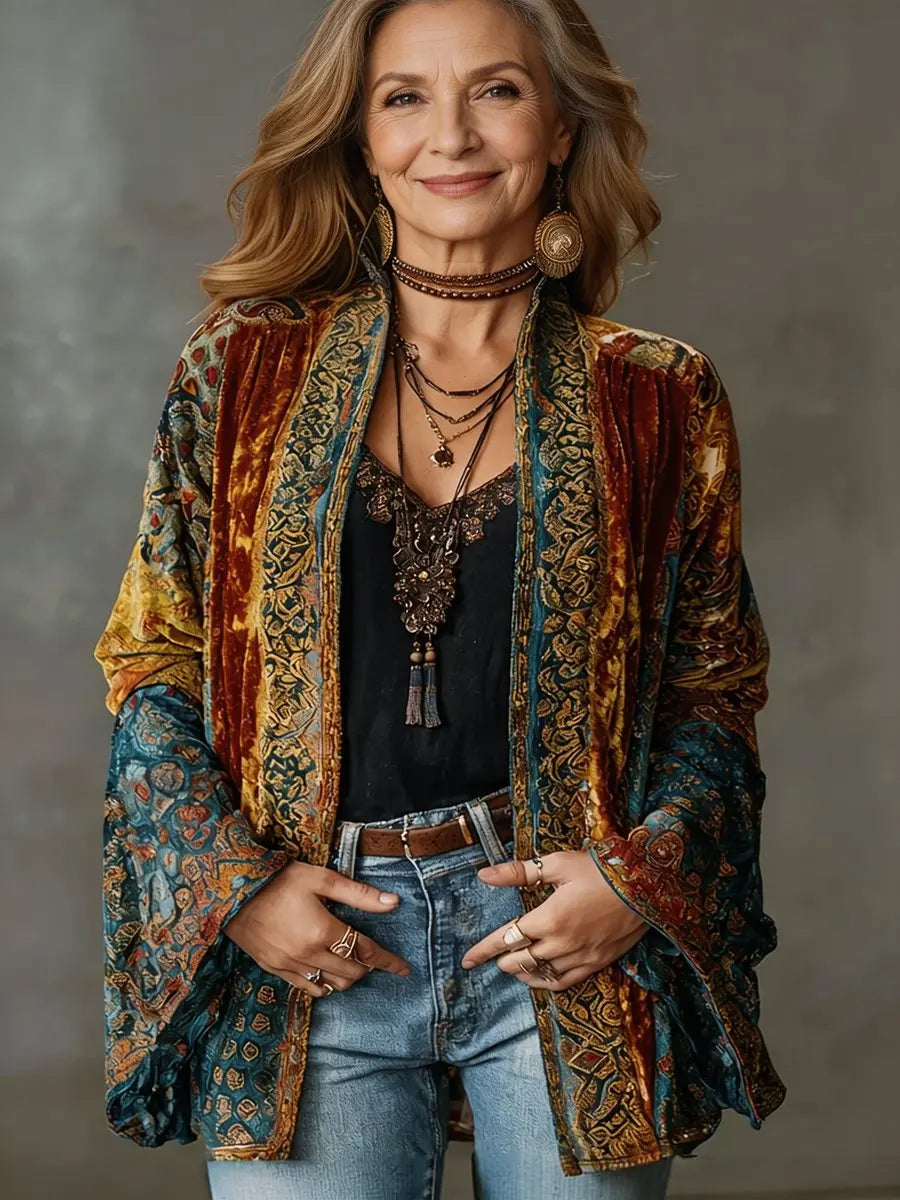 Women's Vintage Boho Quilted Longline Kimono Jacket