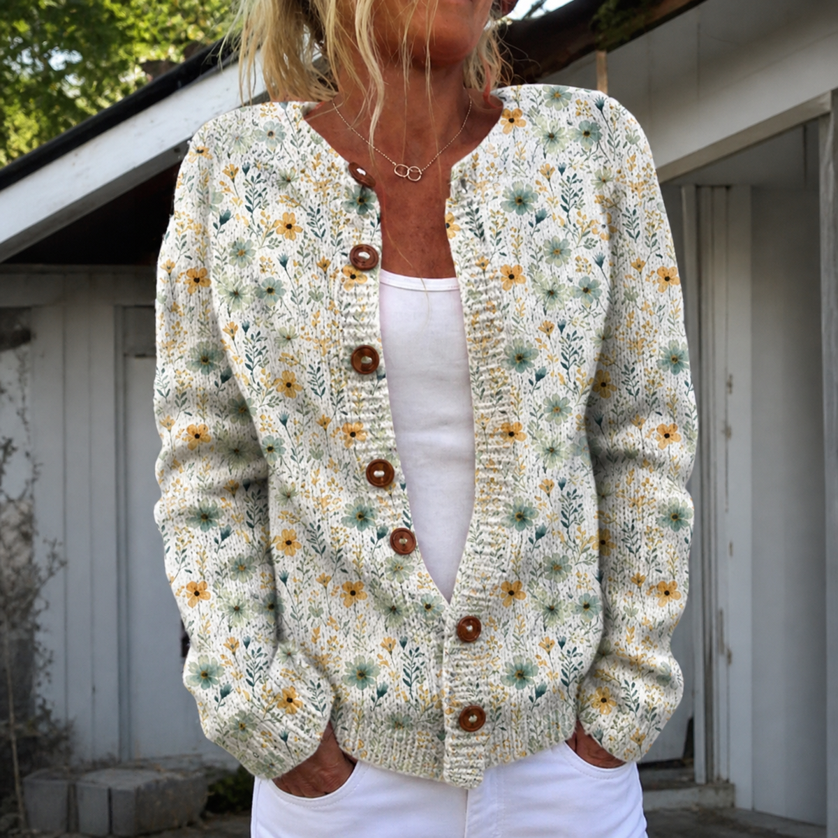 Women's Warm Floral Print Cardigan - Comfortable and Stylish