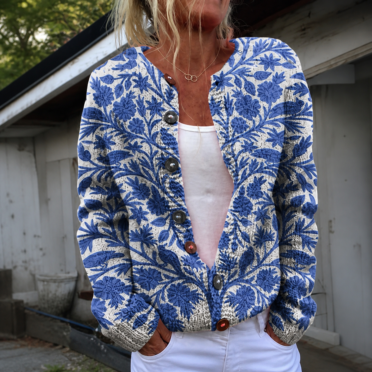 Women's Warm Floral Print Cardigan - Comfortable and Stylish