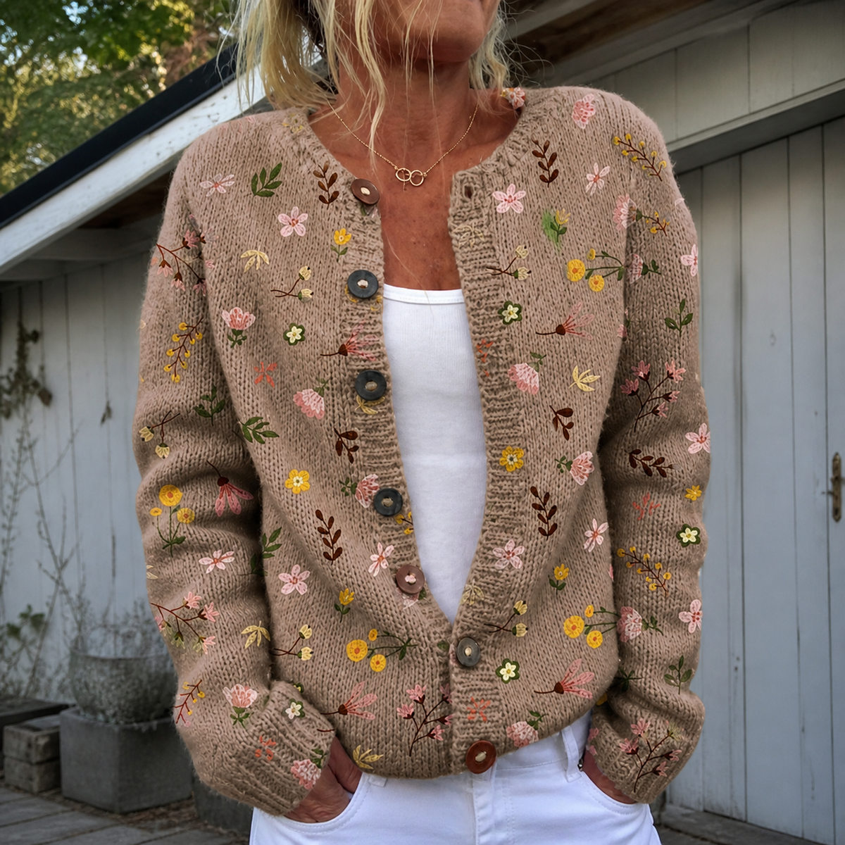 Women's Warm Floral Print Cardigan - Comfortable and Stylish