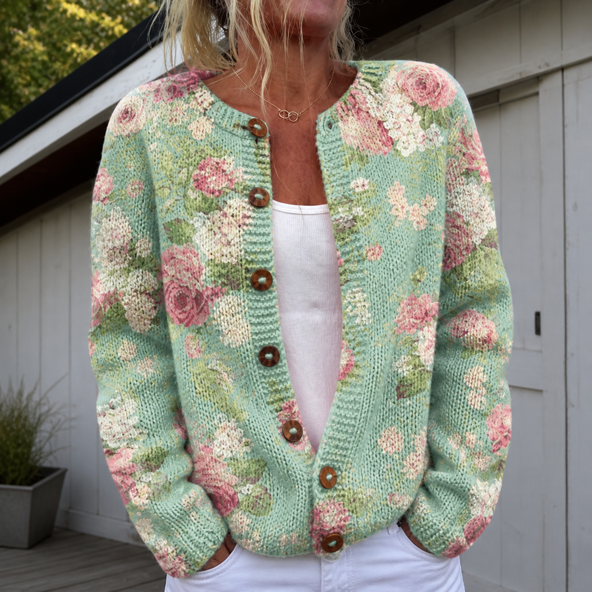 Women's Warm Floral Print Cardigan - Comfortable and Stylish