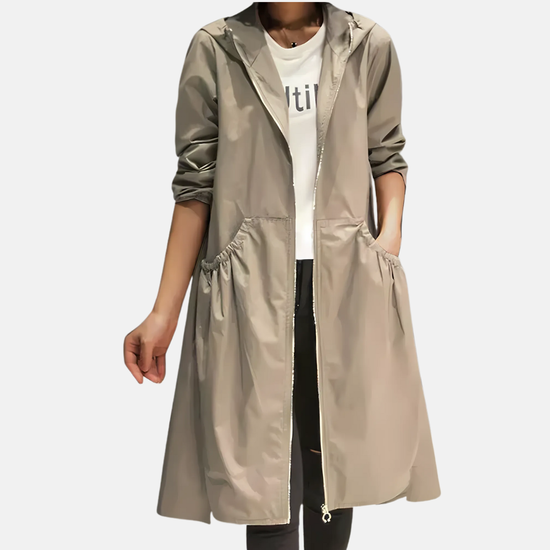 Women's Water-Resistant Hooded Knee-Length Jacket