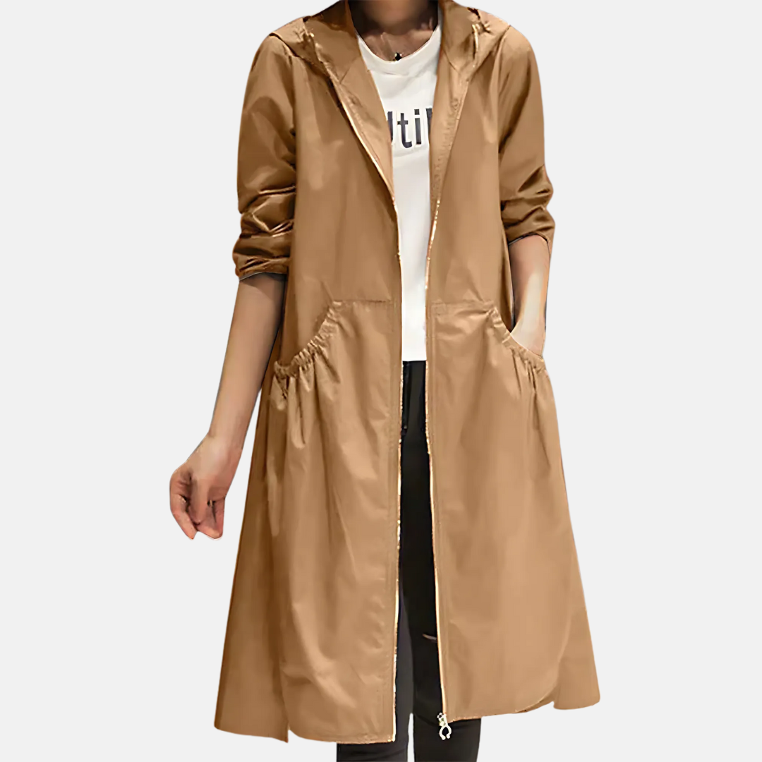 Women's Water-Resistant Hooded Knee-Length Jacket