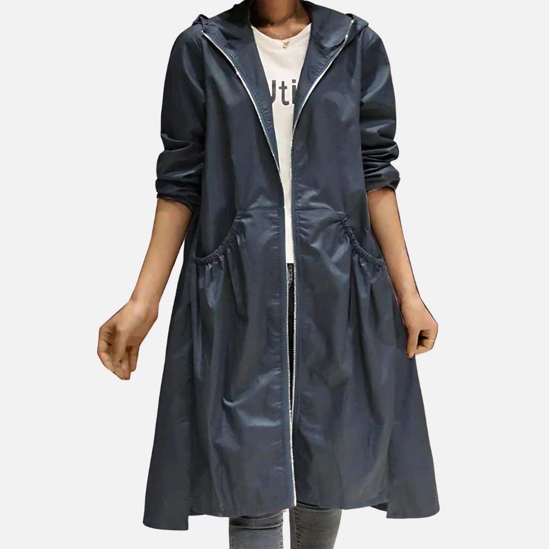 Women's Water-Resistant Hooded Knee-Length Jacket