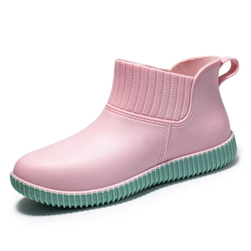 Women's Waterproof Ankle Rain Boots with Collar