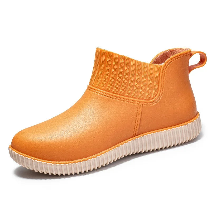 Women's Waterproof Ankle Rain Boots with Collar