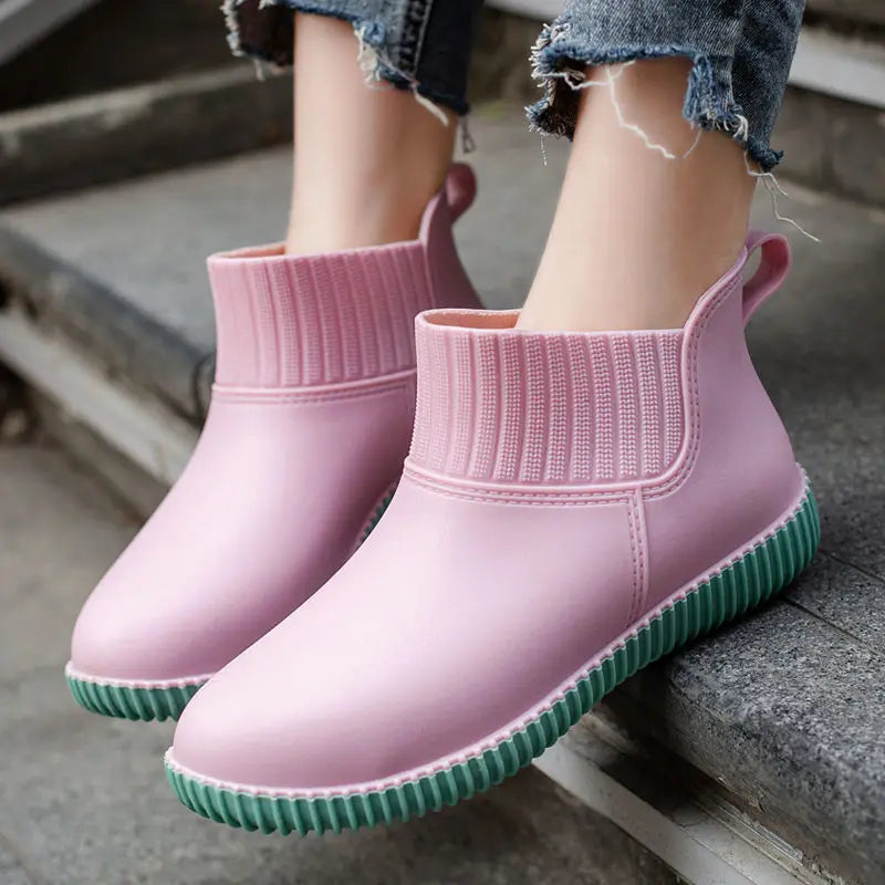 Women's Waterproof Ankle Rain Boots with Collar