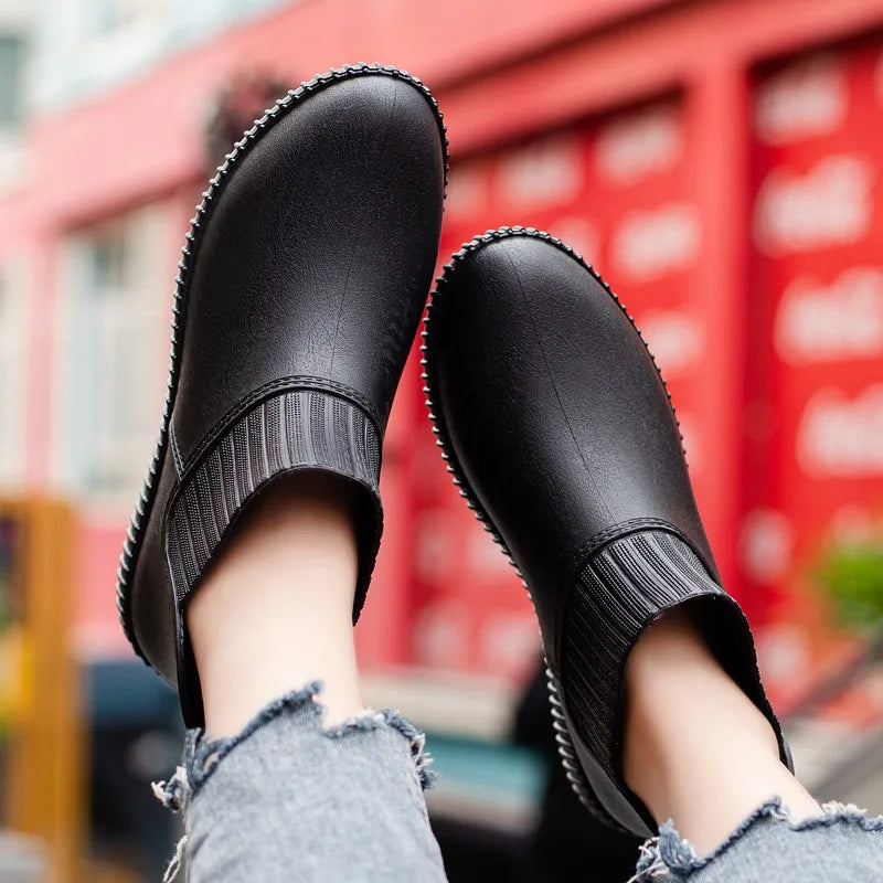 Women's Waterproof Ankle Rain Boots with Collar