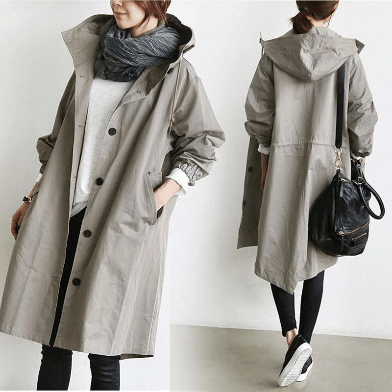 Women's Waterproof Hooded Button-Down Windbreaker Coat
