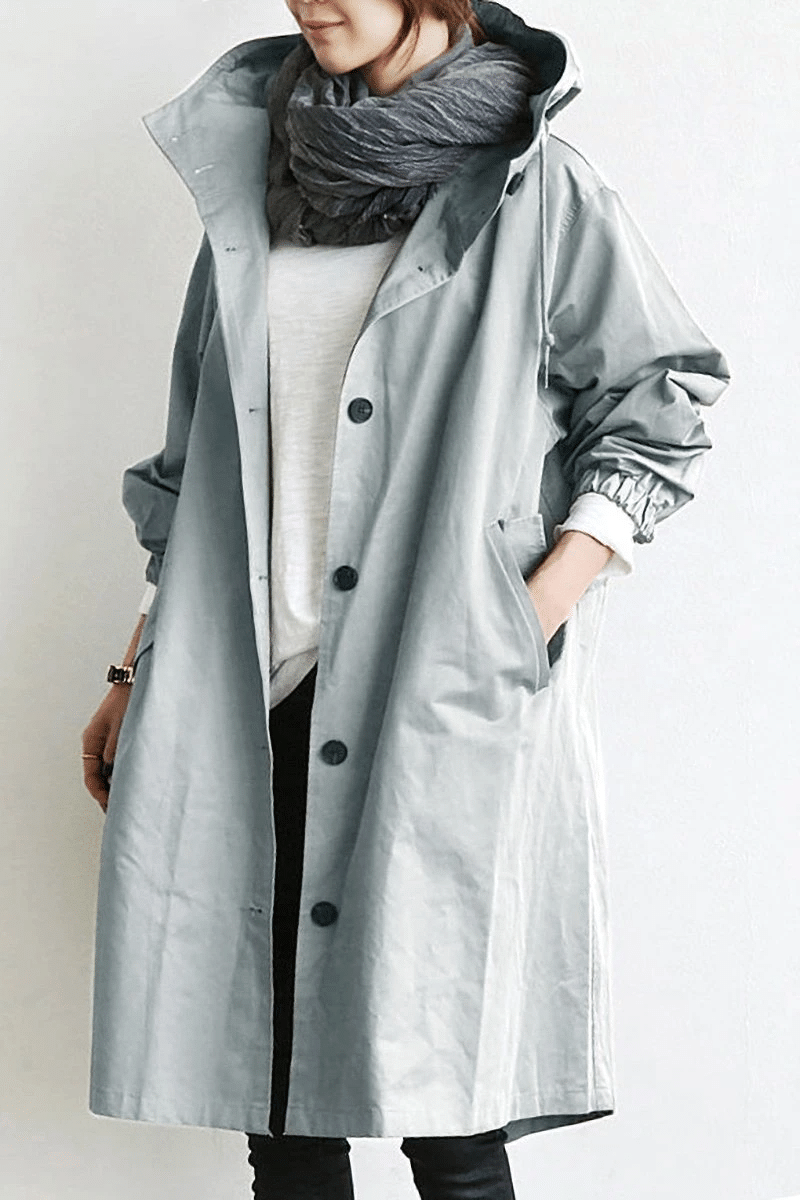 Women's Waterproof Hooded Button-Down Windbreaker Coat