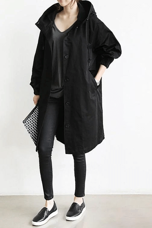 Women's Waterproof Hooded Button-Down Windbreaker Coat