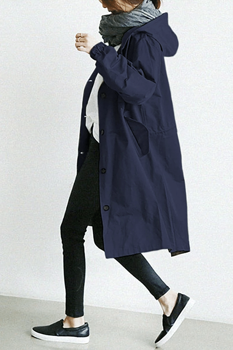 Women's Waterproof Hooded Button-Down Windbreaker Coat