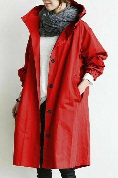 Women's Waterproof Hooded Button-Down Windbreaker Coat