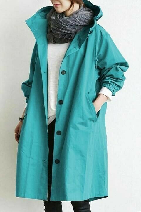 Women's Waterproof Hooded Button-Down Windbreaker Coat