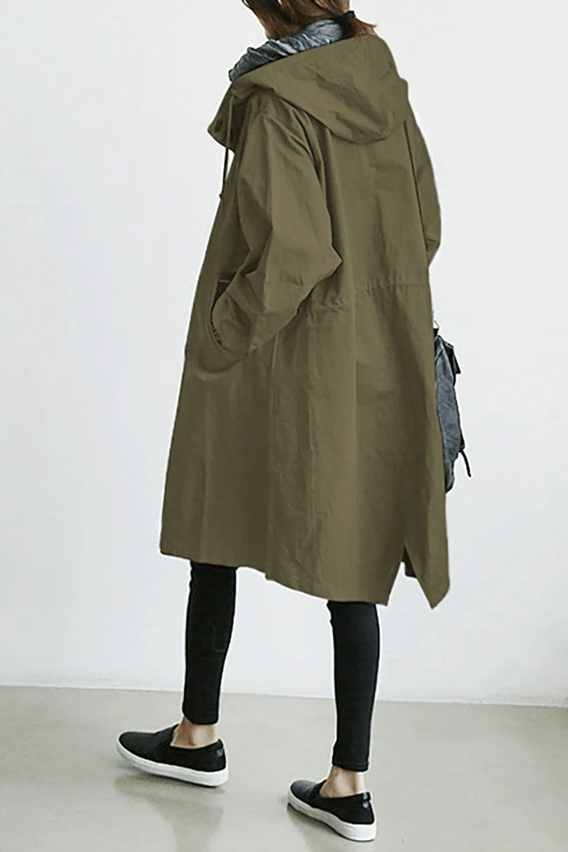 Women's Waterproof Hooded Button-Down Windbreaker Coat