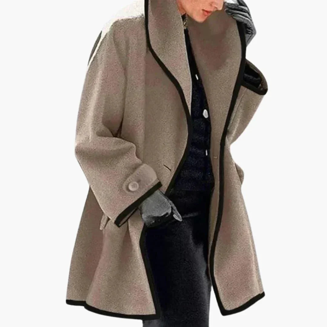 Women's Winter Coat with Wide Collar and Contrast Trim