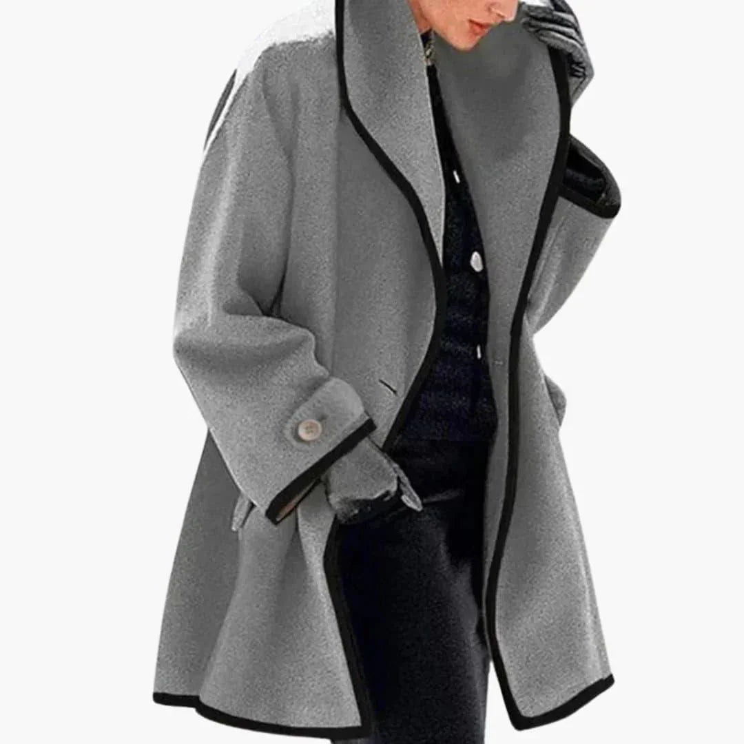 Women's Winter Coat with Wide Collar and Contrast Trim