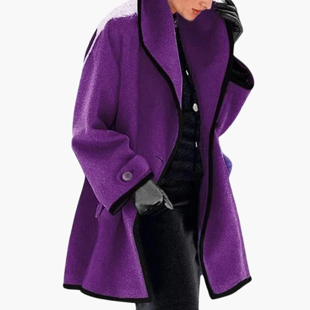 Women's Winter Coat with Wide Collar and Contrast Trim