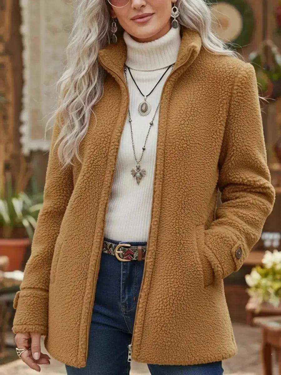 Women's Zip-Up Coat with Stand Collar